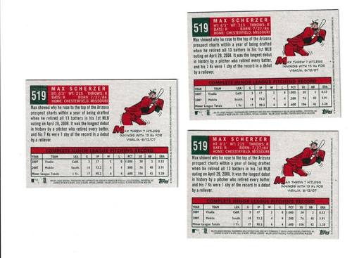 (8) HUGE 2008 Topps Heritage #519 MAX SCHERZER RC Lot Blue Jays NR MINT to MINT - Picture 6 of 6