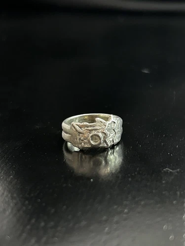 Silver Ring Rustic Band Ancient Pattern Vintage Size 6 Texture Sterling Tribal