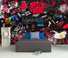 Graffiti Thema Gaming Zimmer Kunst Tapete Wandbild Abnehmbar Abziehbar Abziehen & Kleben