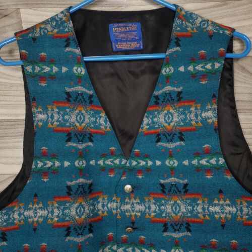 Vintage Pendleton High Grade Western Wear Navajo Aztec Turquoise Wool Vest Large - Picture 2 of 10