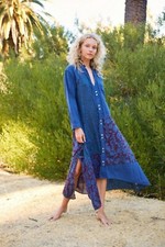 Free People Yuli Patchwork Midi Dress, Blue, Small, RRP $188