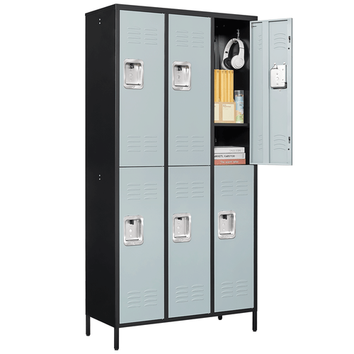 STANI Metal Locker with 6 Doors for School Gym and Employees Black Gray 71 inch - Picture 4 of 12