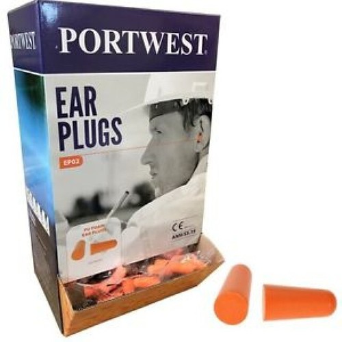Portwest Ear Plugs EP02 Soft PU Foam 200 pairs Dispenser Box SNR 33dB