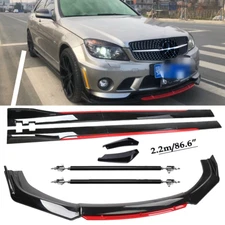 For Mercedes-Benz Front Bumper Lip Spoiler Splitter Side Skir  Glossy Black