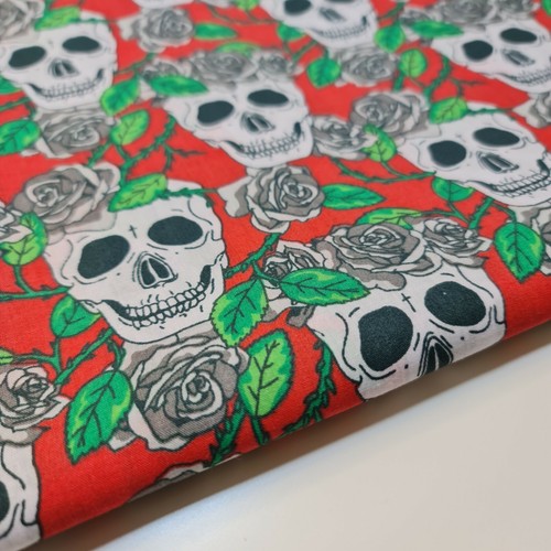 Halloween Polycotton Fabric Skull Roses Dress Craft Quilting Material 44" Meter - Picture 6 of 19
