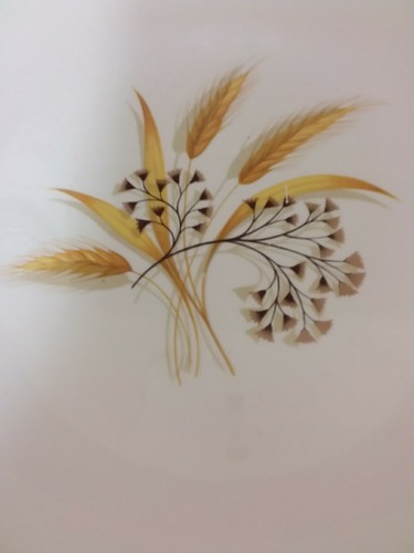 Set Of 4 Vintage Homer Laughlin Rhythm Wheat 9" Luncheon Plates 22K Gold Rim - Picture 2 of 5