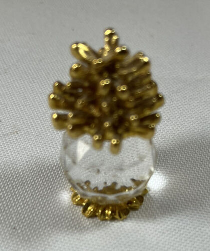 Kenzo Atari Mini Crystal Pineapple Fruit w/Gold Toned Leaves 1" Tall 1990’s - Picture 1 of 2
