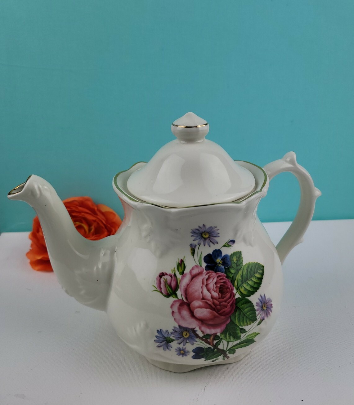 Price Kensington Potteries Teapot Made in England Rose /Blue