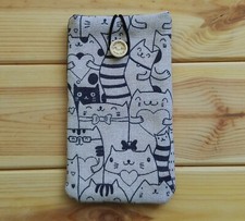 FOR IPHONE XS  / 8 / XR HANDMADE PHONE CASE FABRIC AND SMALL POCKET CATS