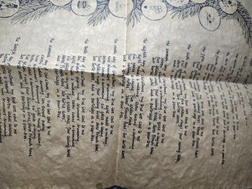 Rare Antique The Twelve Days Of Christmas Poem On Parchment Cotton Paper OOAK - Picture 7 of 11