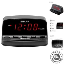 Travel-Friendly Black Digital Alarm Clock with Simple Controls & Bright Display