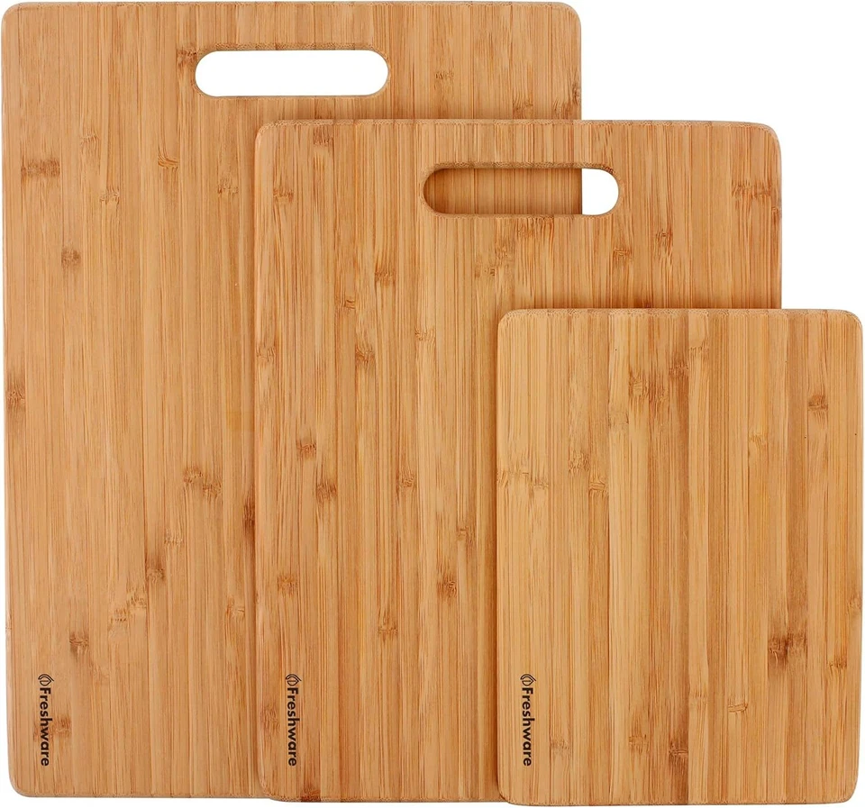 Kitchen bamboo chopping board [3-piece set] Vegetable and fruit tray with handle - Image 3 of 4