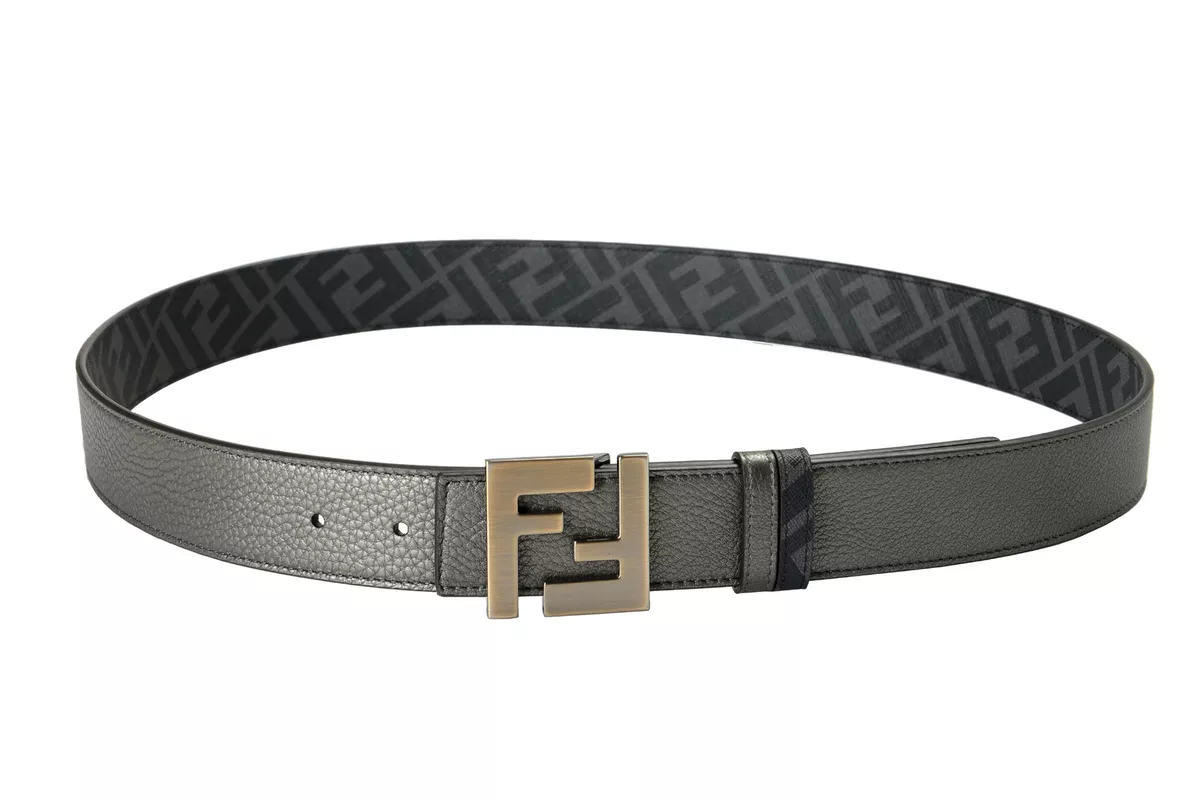Fendi Men s Leather Reversible Fendi Squared FF Logo Print Belt eBay
