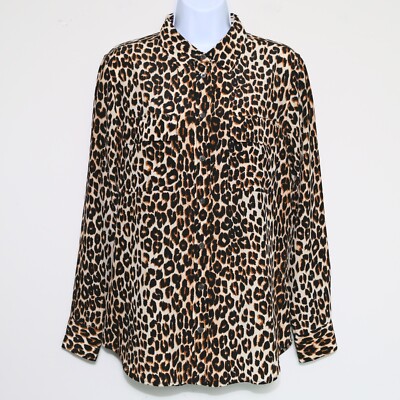 $295 EQUIPMENT Leopard Silk Long Sleeve Slim Button Shirt Blouse Women's Small