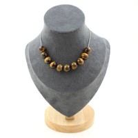 Halskette 10 Perlen Tigerauge 10 Mm. Kette Aus Edelstahl Halskette Damen