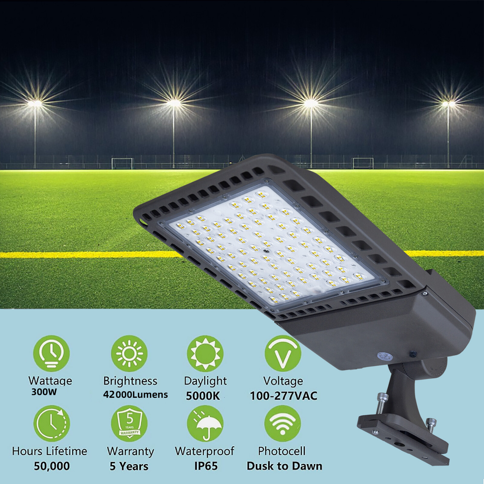 Commercial 300W Street Flood Light LED Lamp Outdoor Area Dusk-To-Dawn Wall Lamp