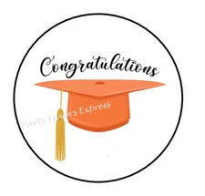 CONGRATULATIONS ORANGE GRAD HAT ENVELOPE SEALS LABELS STICKERS PARTY FAVORS