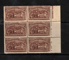 USA #234 Mint Fine Never Hinged Block Of Six With Partial Imprint