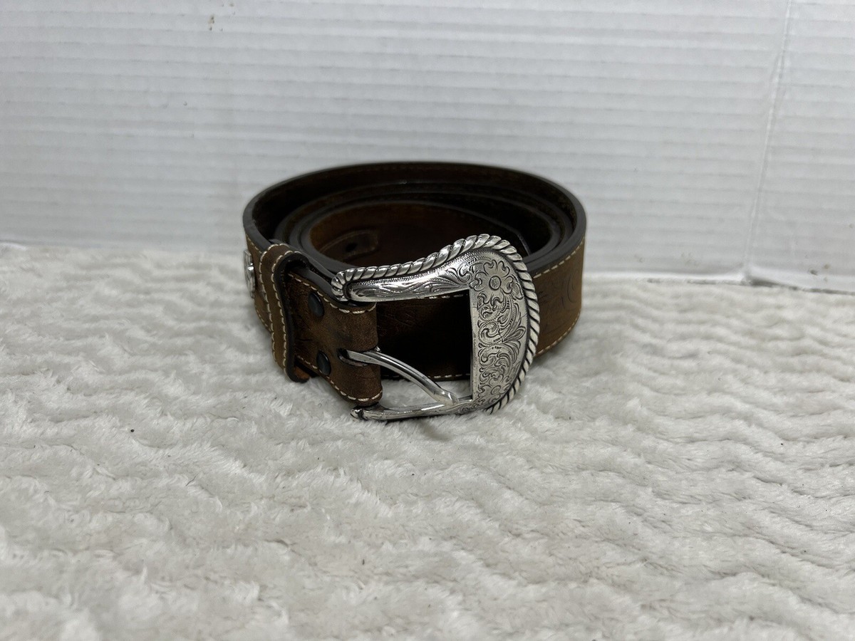 LARRY MAHAN Brown Genuine Leather Silver Tone Ranger Western 