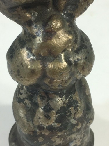Vintage Metal Bronze? cotton-tailed BUNNY RABBIT in overalls toy die mold 4" ht. - Picture 9 of 11