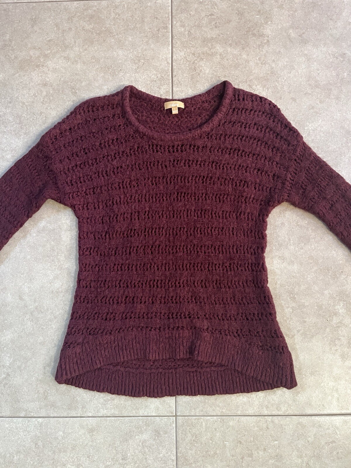 Takara Burgundy Knit Sweater Large Fuzzy 
