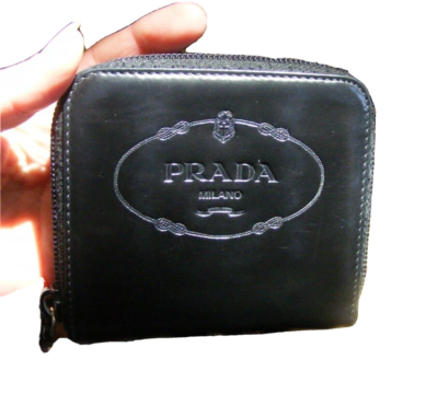PRADA Milano BLACK PATENT LEATHER Small French WALLET Rare