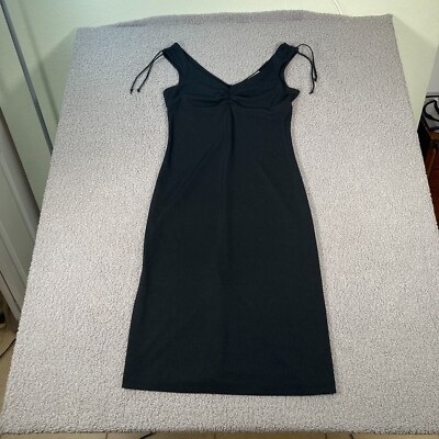 Necessary Objects Dress Womens M Solid Black Stretch Sleeveless Knee Length VTG
