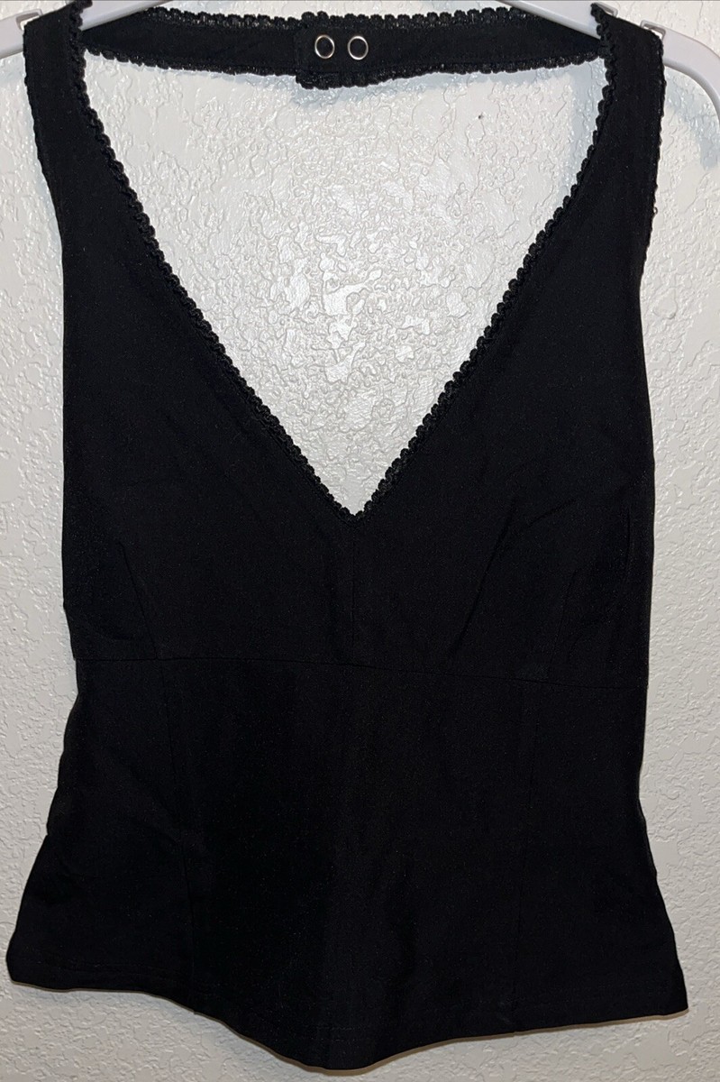 Divided By H&M Halter Top Women Sz 36 Black Lace Trim Free