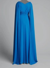  560 Rickie Freeman for Teri Jon Women's Blue Cape-Sleeve Tulle Gown Dress Sz 2