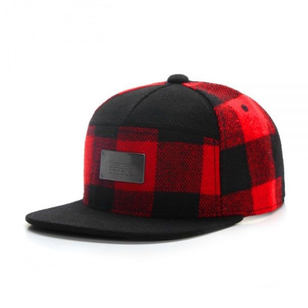Gorra de béisbol roja negra a cuadros de lana Snapback verano hip hop deportes hombres sombrero Gorras