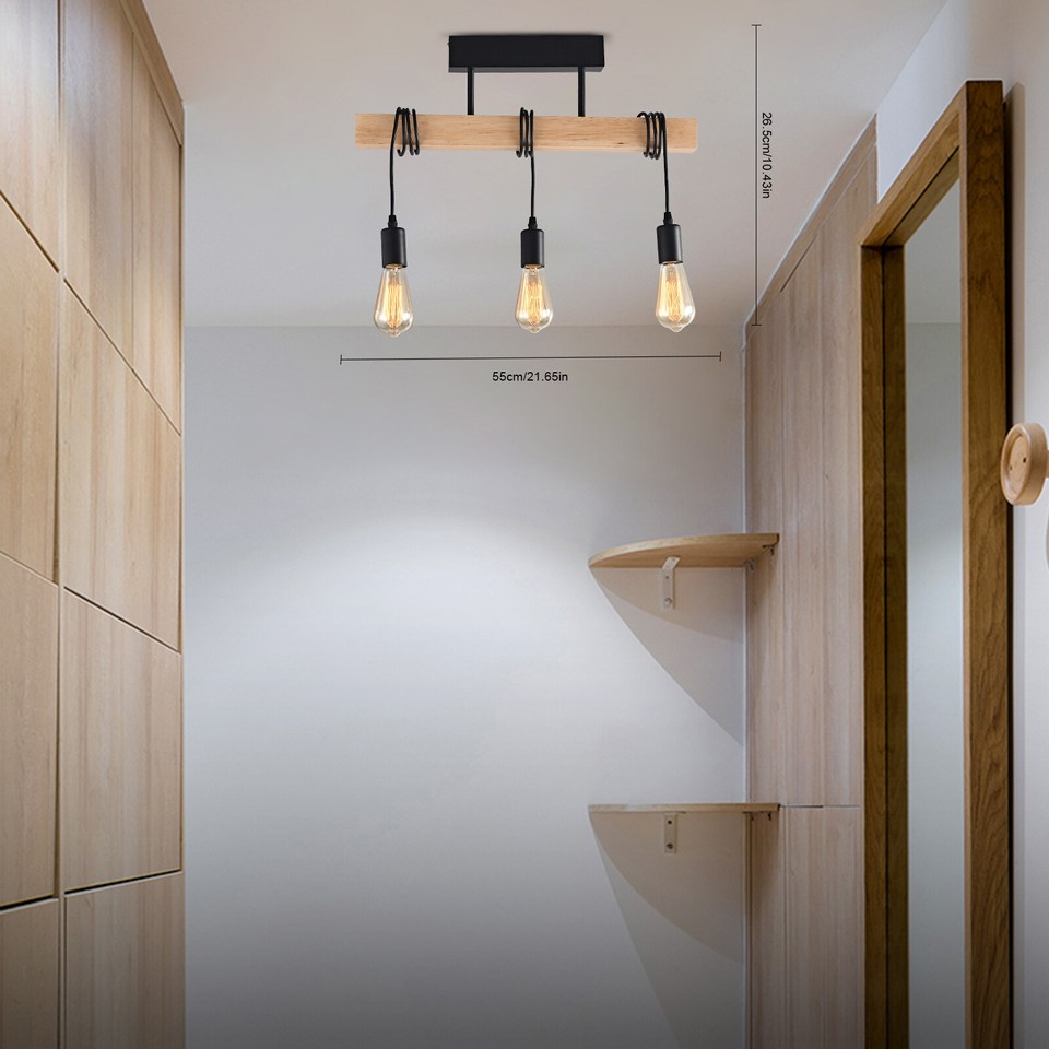 Wood Pendant Light Farmhouse Kitchen Island Hanging Lighting Fixture 3