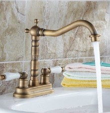 Retro Antique Brass 4" Centerset Bathroom Two Holes Basin Faucet Sink Tap Fnf259