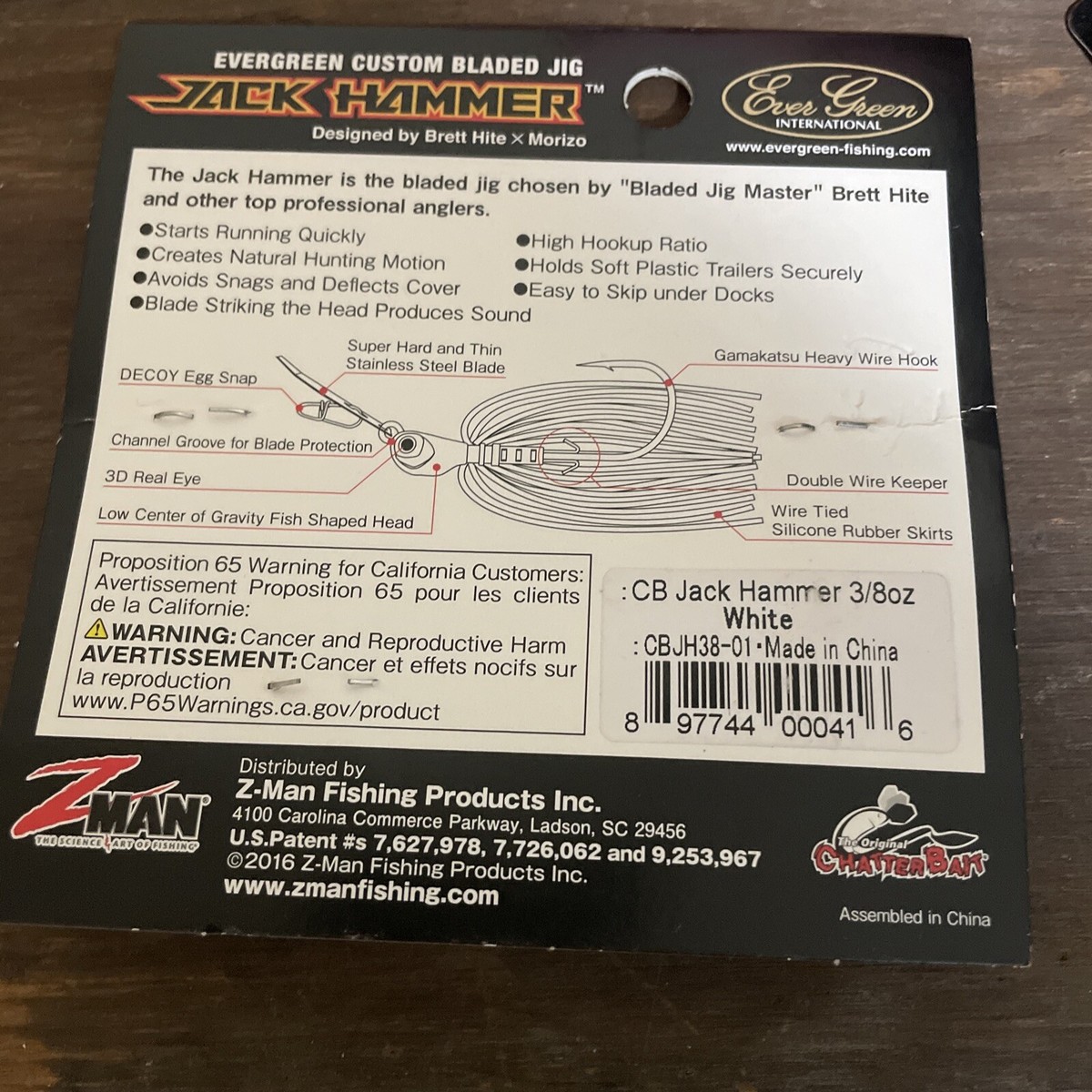 z man White jack hammer Chatterbait 3/8 oz Evergreen custom bladed