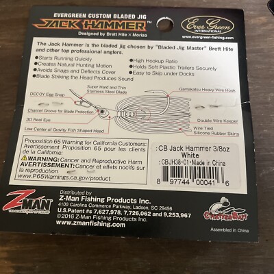 z man White jack hammer Chatterbait 3/8 oz Evergreen custom bladed