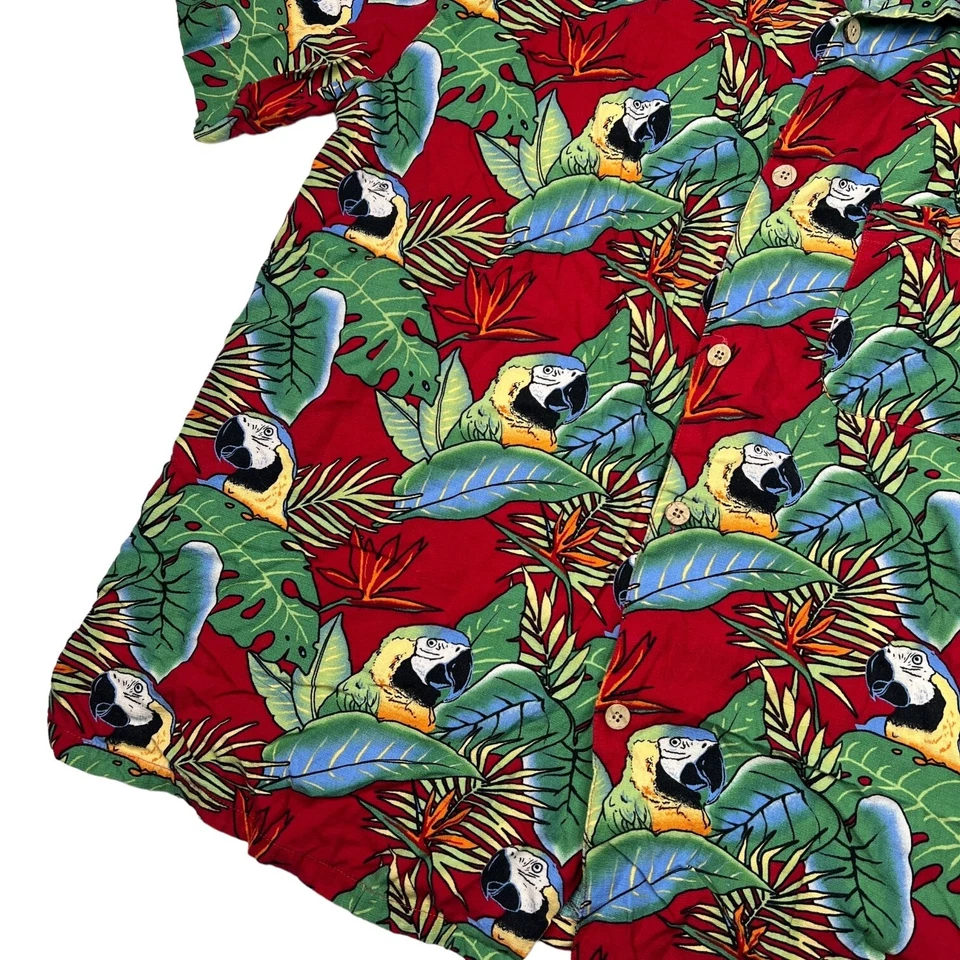 Camisa de campamento informal Joe Marlin Hawaiana AOP Parrot Palms ajuste cómodo roja para hombre XL Foto 4 de 4