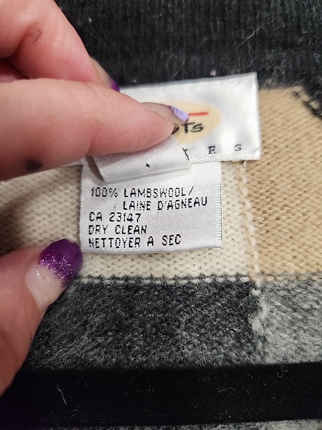 Talbots 100% Lambs Wool Brown Patchwork Full Zip … - image 5