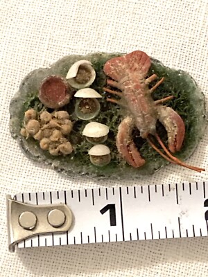 Vintage 80s Artisan Robin s Roost Dollhouse miniature Seafood Tray  As is 
