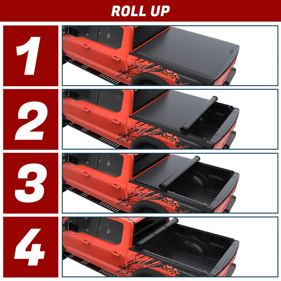 5.3FT Soft Roll Up Truck Tonneau Cover For 2005-2012 Dodge Dakota w/ Lamp - Imagem 2 de 4