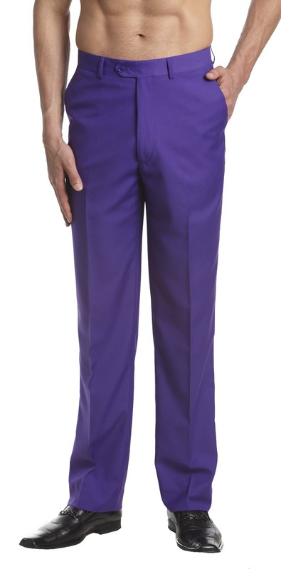 CONCITOR Men's Dress Pants Trousers Flat Front Slacks PURPLE INDIGO Color 28