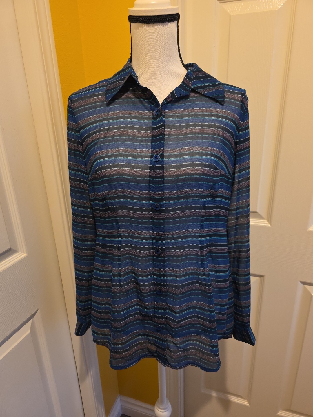 CABI MULTICOLORED STRIPED BUTTON DOWN BLOUSE, SIZ… - image 1