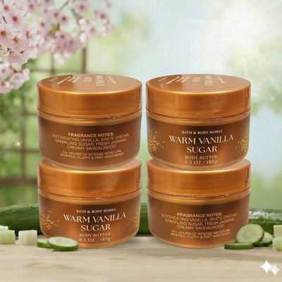 Bath & Body Works - Warm Vanilla Sugar Whipped Body Butter 6.5 oz Jar [4 Pack]