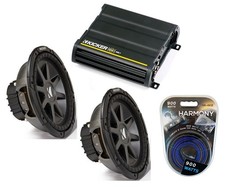 Kicker 43CVR122 400W Sub, Kicker 46CXA8001 1600W Sub Amp 8 Gauge Amp Kit