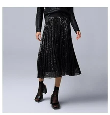 Simply Vera Vera Wang Womens Black Pleated Sequin Skirt NWT Holiday Celebration