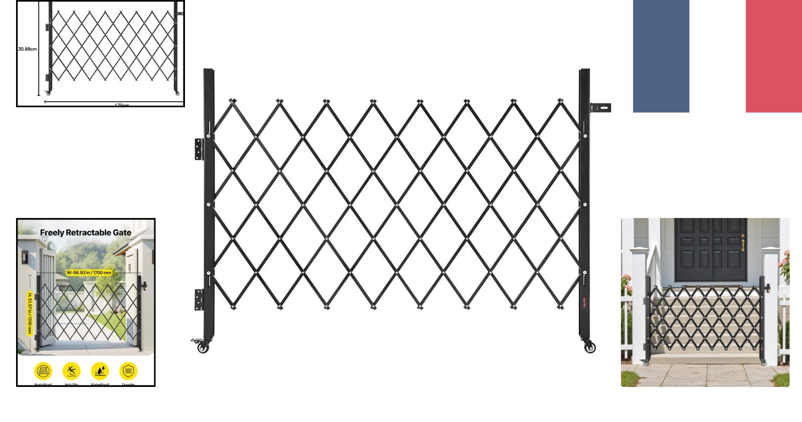 Barrière d'entrée rétractable élégante de 170 cm, protection haut de gamme en toile mesh