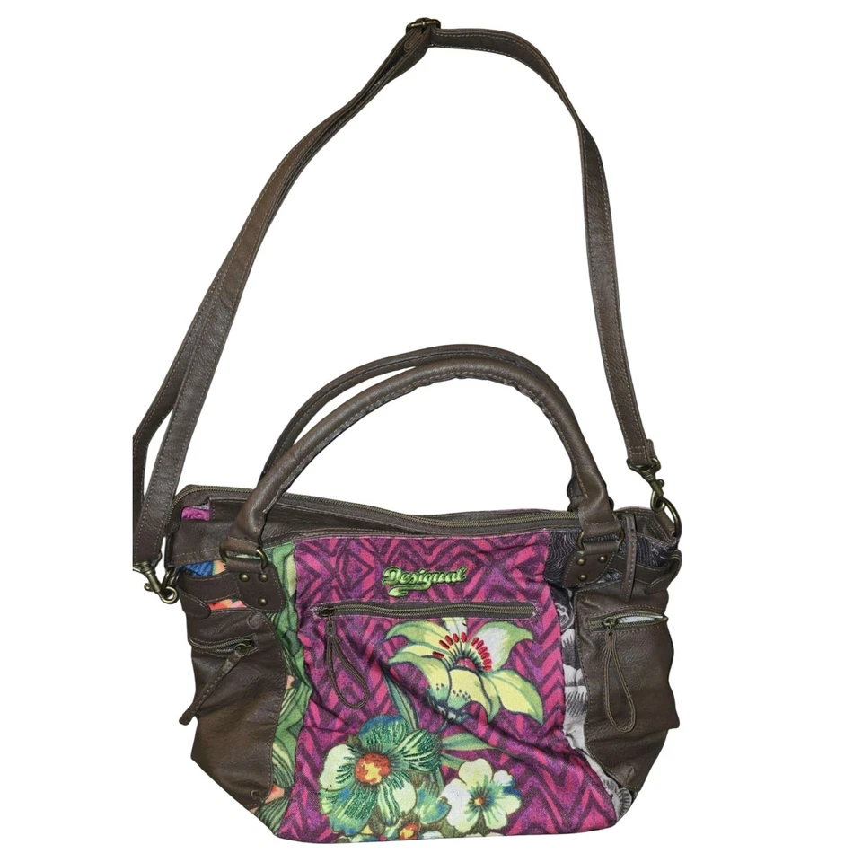 Bolso de Hombro Desigual Cartera Estampado Floral Convertible Marrón Colorido Foto 3 de 4