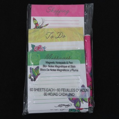 Ed Hardy Magnetic Notepads Pen Lined To Do List Stationary Tattoo Print NEW 2012