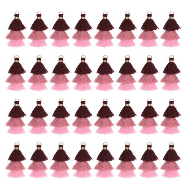 "Mini Quasten 1.6\" Handgemacht 50 StüCk Tiefrot Rosa"-image