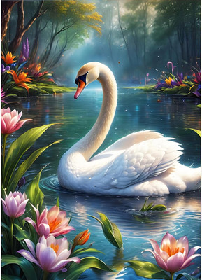 GDYEEH 5D Weißer Schwan Diamant Painting Pictures, DIY Blumen Diamant Art 