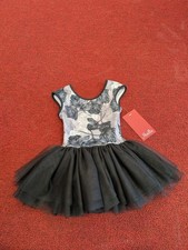 Mirella Black and Grey Floral Print Black Poufy Tutu Leotard Dress Dance 4/6