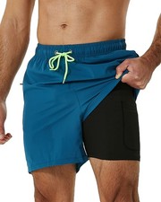 Mens Swimming Trunks with Compression Liner 2 in 1 Quick-Dry Bathing Suits wi...